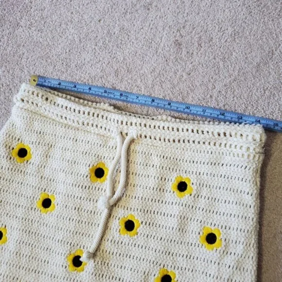 Zara Butter Yellow Floral Crochet Hippie Festival Coachella 90s Lined Skirt M - Picture 6 of 8
